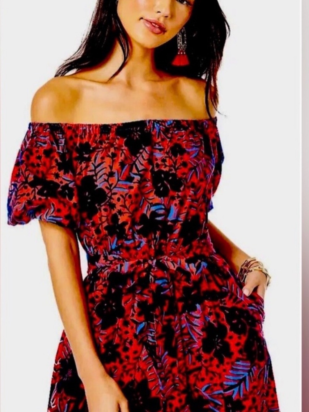 Lilly Pulitzer Red and Navy Floral Maxi Skirt